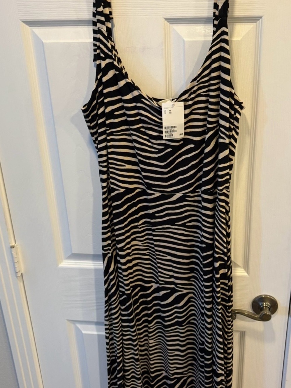 H&M Black and Cream Zebra-Print Maxi Dress with Scoop Neckline